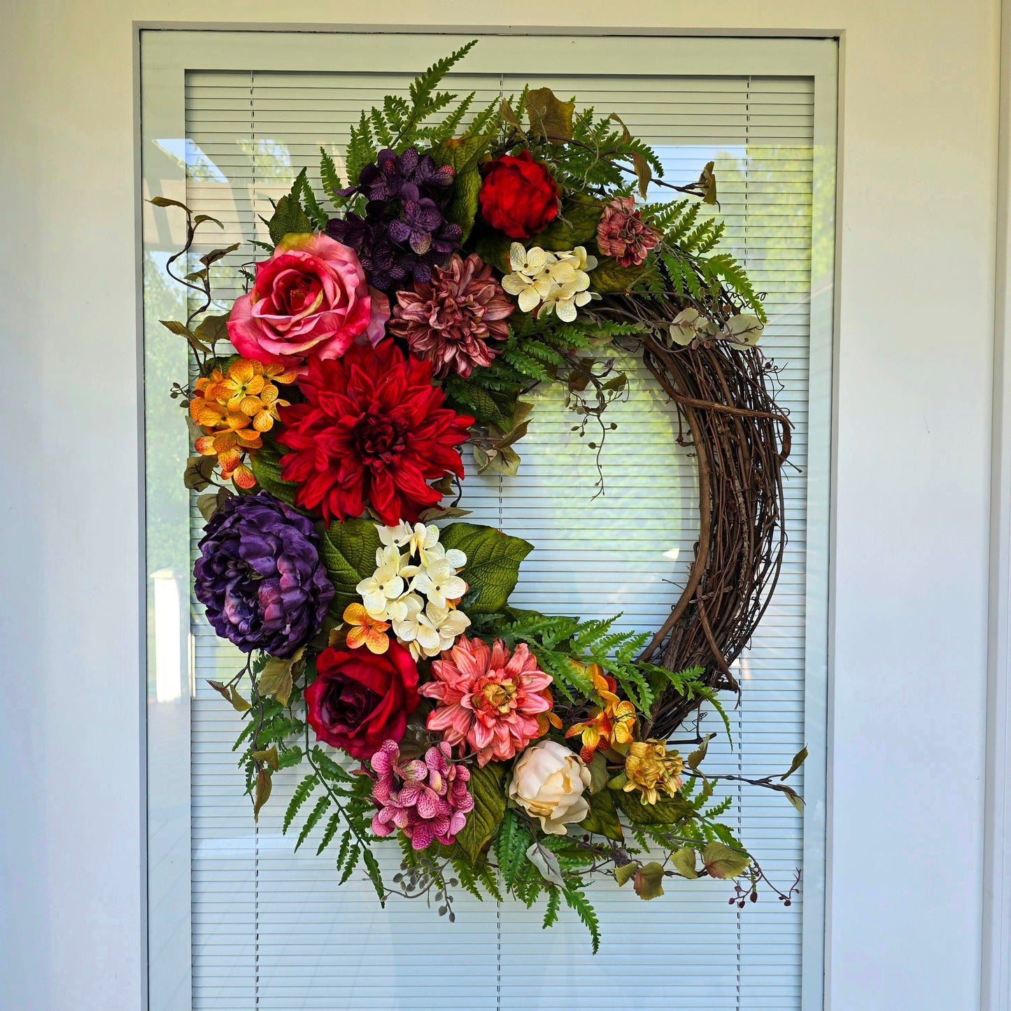 Year Round Wreath For Front Door Double Door Wreath Spring Summer Fall Winter Wreath Outdoor Large Floral Oval Grapevine Decor Home Gift