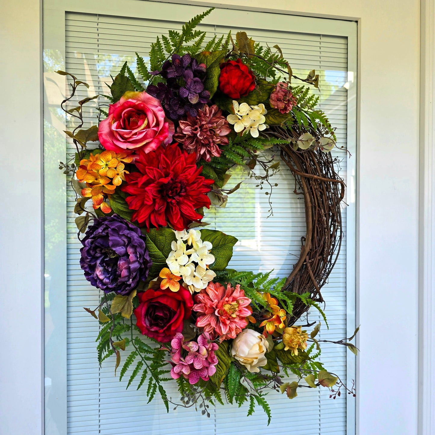 Year Round Wreath For Front Door Double Door Wreath Spring Summer Fall Winter Wreath Outdoor Large Floral Oval Grapevine Decor Home Gift