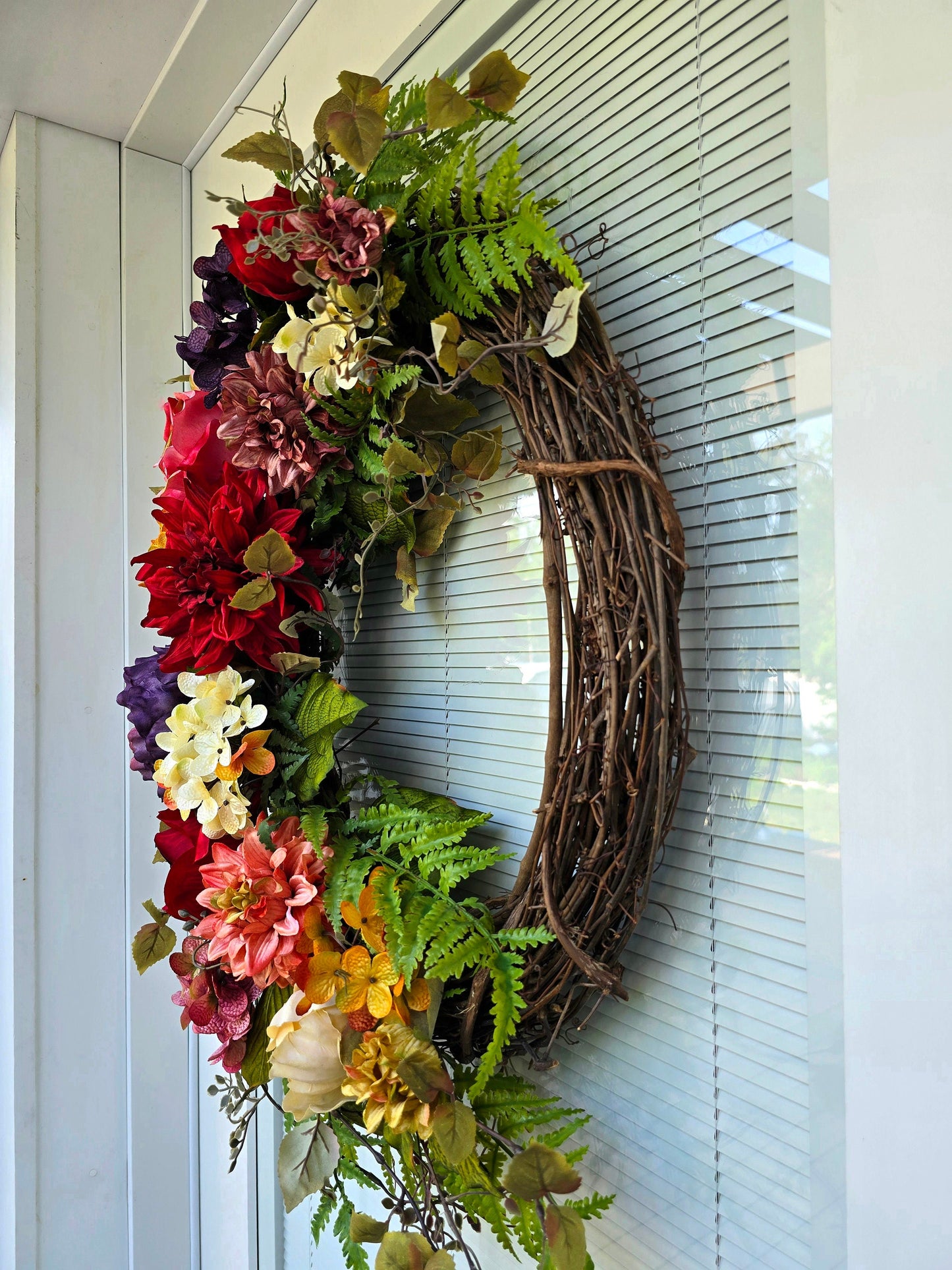 Year Round Wreath For Front Door Double Door Wreath Spring Summer Fall Winter Wreath Outdoor Large Floral Oval Grapevine Decor Home Gift