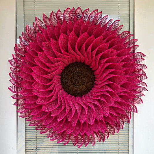 Sunflower Wreath For Front Door, Double Door, Outdoor Spring Summer Fall Porch Decor, Pink Burlap Flower, Nursery Room Decoration, Home Gift