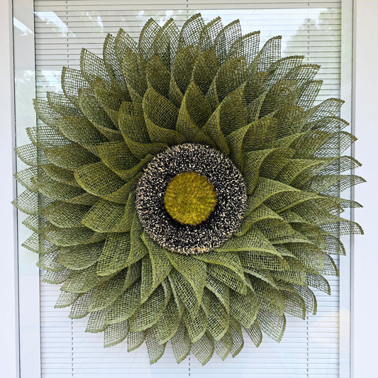 Sunflower Wreath For Front Door Double Door Indoor Outdoor Spring Summer Fall Seasonal Decor Green Burlap Flower Floral Decoration Home Gift