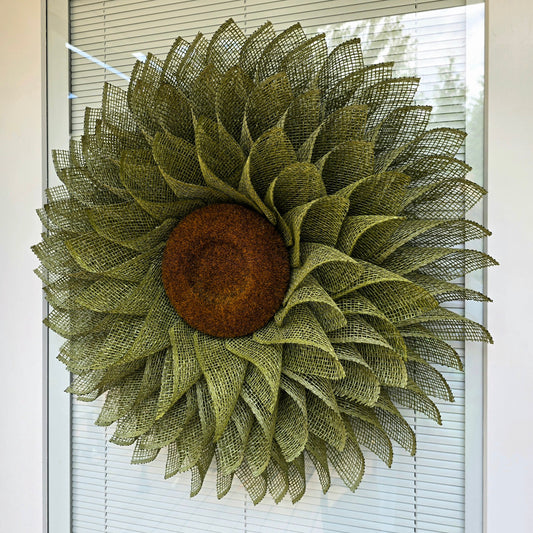 Sunflower Wreath For Front Door, Double Door, Indoor Outdoor Spring Summer Fall Porch Decor, Olive Green Flower Wall Decoration, Home Gifts