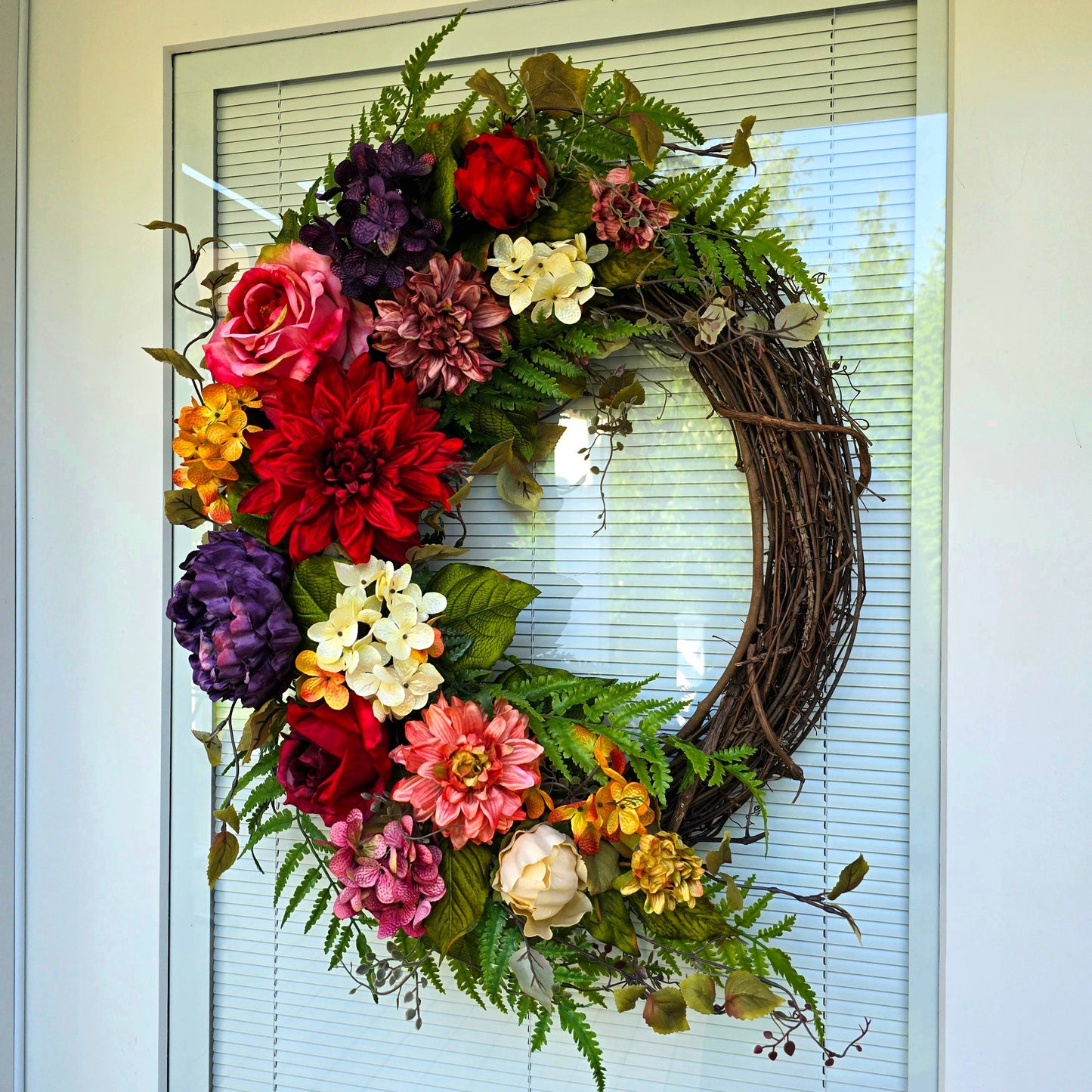 Year Round Wreath For Front Door Double Door Wreath Spring Summer Fall Winter Wreath Outdoor Large Floral Oval Grapevine Decor Home Gift