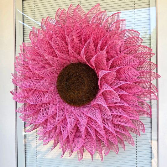 Sunflower Wreath for Front Door Double Door Wreaths Indoor Outdoor Spring Summer Fall Floral Home Decor Pink Burlap Flower Decoration Gift