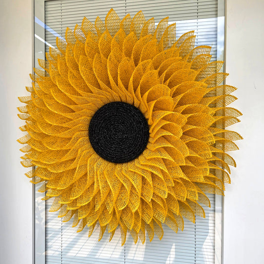 Sunflower Wreath For Front Door, Double Door, Outdoor Spring Summer Fall Porch Decor, Yellow Bling Burlap Flower, Wall Decoration, Home Gift