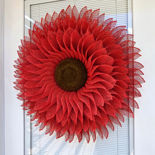 Red Sunflower Wreath For Front Door, Double Door, Indoor Outdoor Spring Summer Fall Porch Decor, Large Flower Wall Decoration, Home Gift