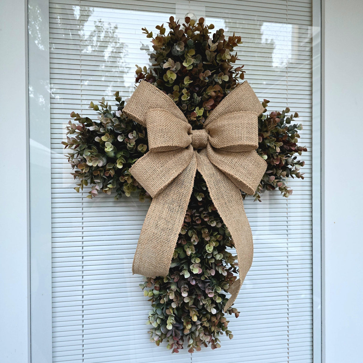 Boxwood Cross Wreath for Front Door, Farmhouse Religious Decor, Easter & Lent Cross Wreaths, Christian Door Hanger