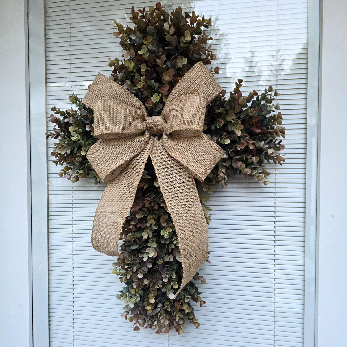 Boxwood Cross Wreath for Front Door, Farmhouse Religious Decor, Easter & Lent Cross Wreaths, Christian Door Hanger