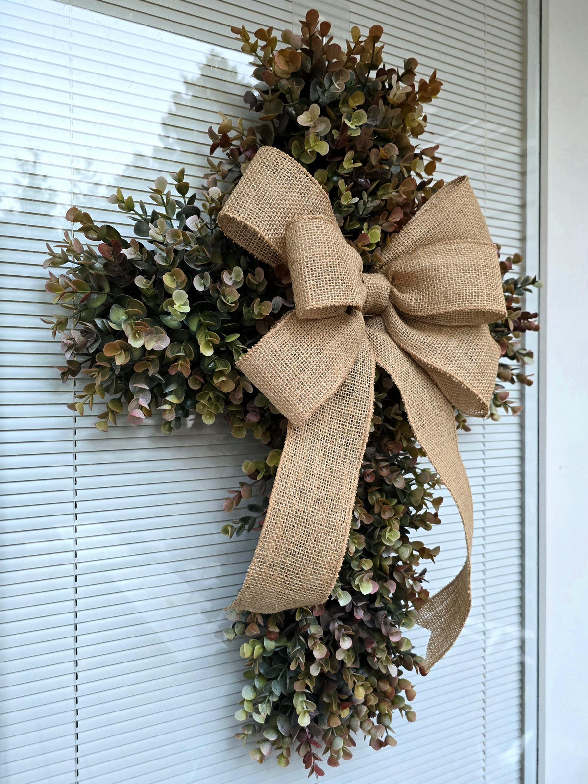 Boxwood Cross Wreath for Front Door, Farmhouse Religious Decor, Easter & Lent Cross Wreaths, Christian Door Hanger
