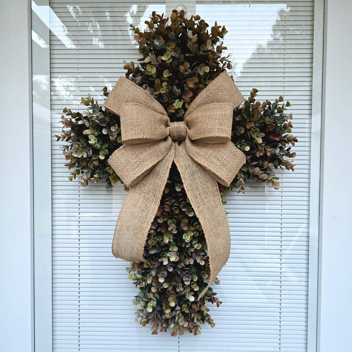 Boxwood Cross Wreath for Front Door, Farmhouse Religious Decor, Easter & Lent Cross Wreaths, Christian Door Hanger