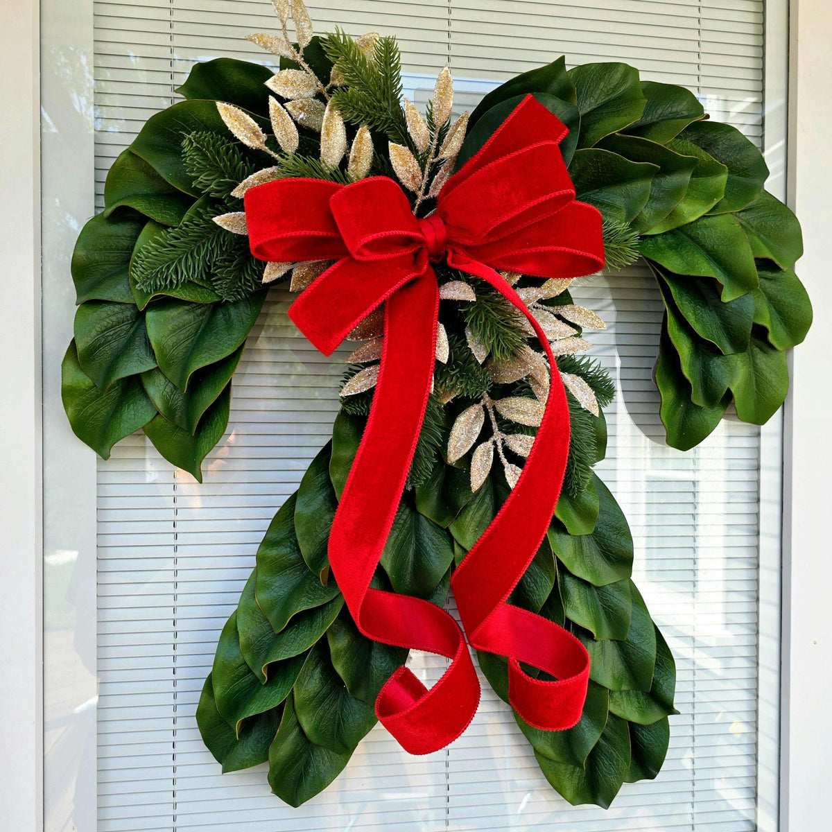 Large Christmas Wreath For Front Door, Outdoor Holiday Decor, Double Door Wreaths - Candy Cane Shaped Xmas Teardrop Swag