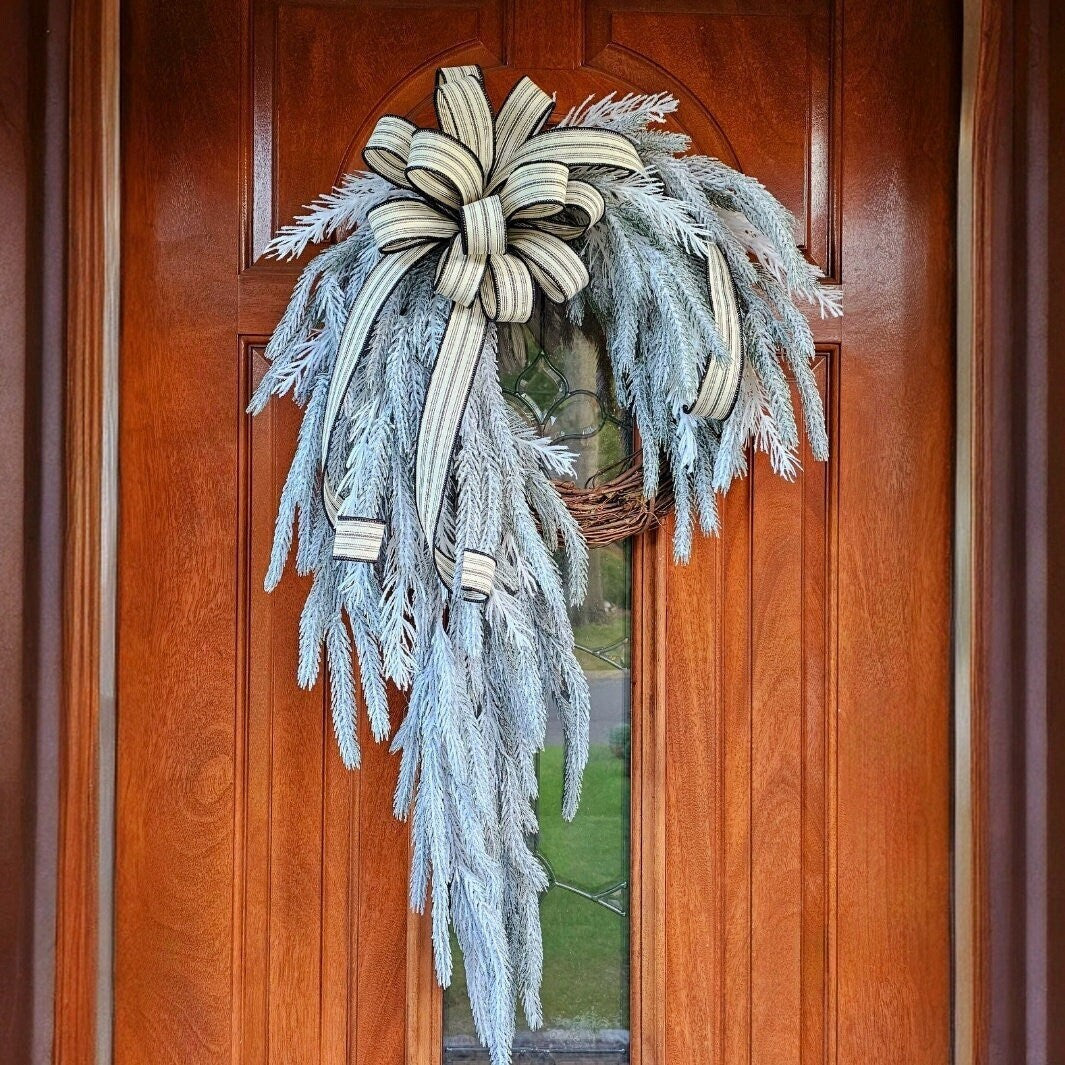 Winter White Wreath for Front Door Double Door Wreaths Large Unique Cascading Snowy Flocked Holiday Christmas Home Decor Housewarming Gift