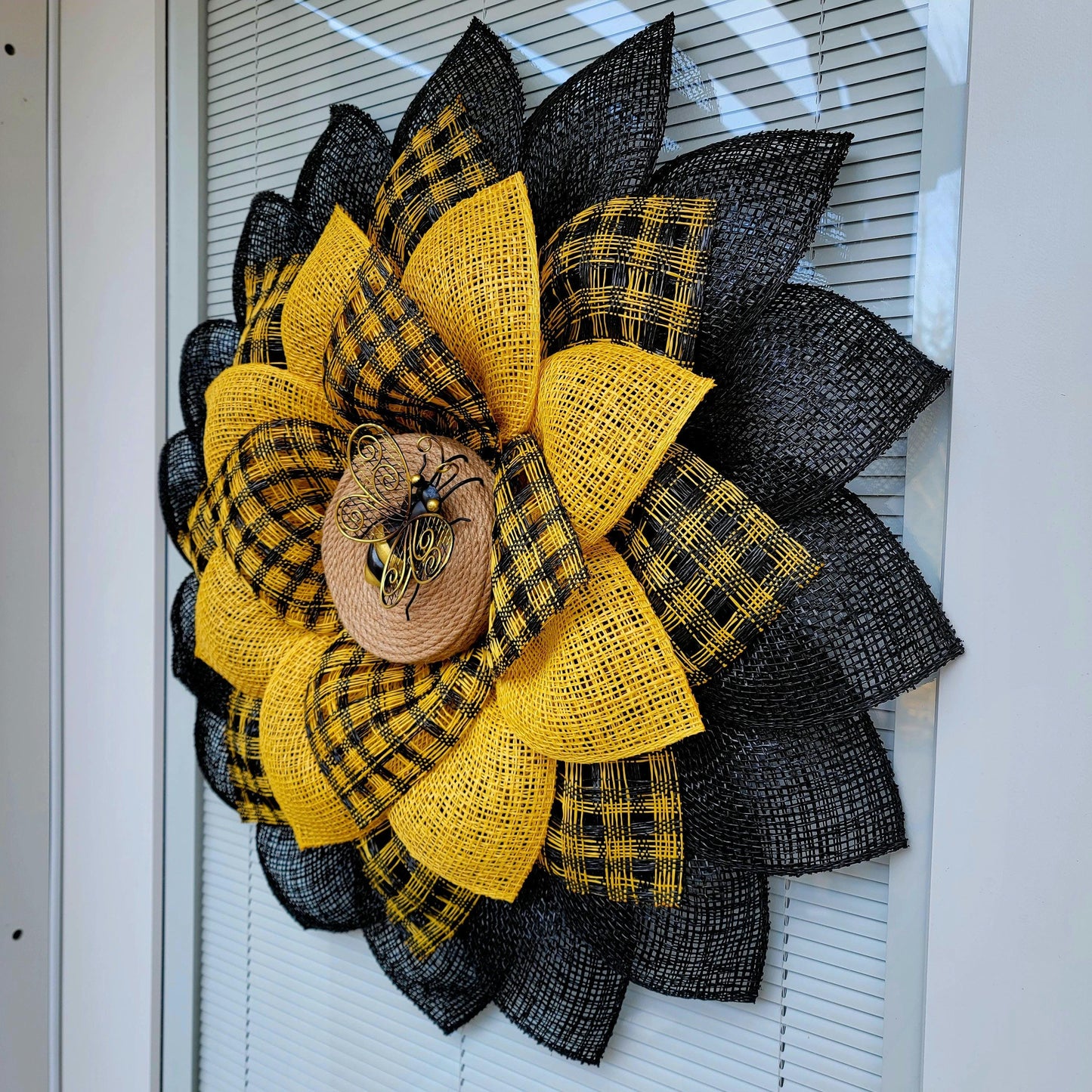 Spring Sunflower Bumble Bee Wreath For Front Door Double Door Wreaths Outdoor Decor Large Yellow Black Burlap Flower Bumblebee Home Gift