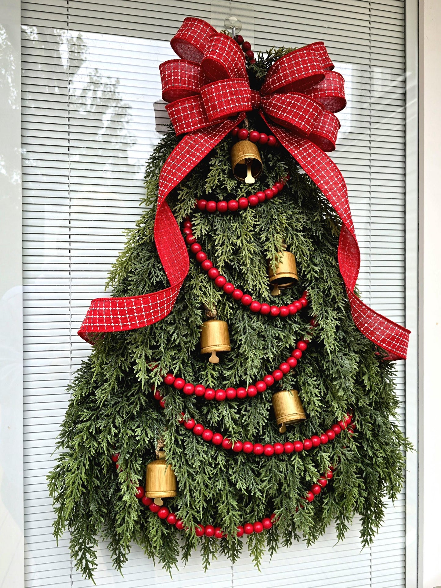 Christmas Tree Wreath For Front Door, Holiday Double Doors Wreaths, Outdoor Xmas Swag