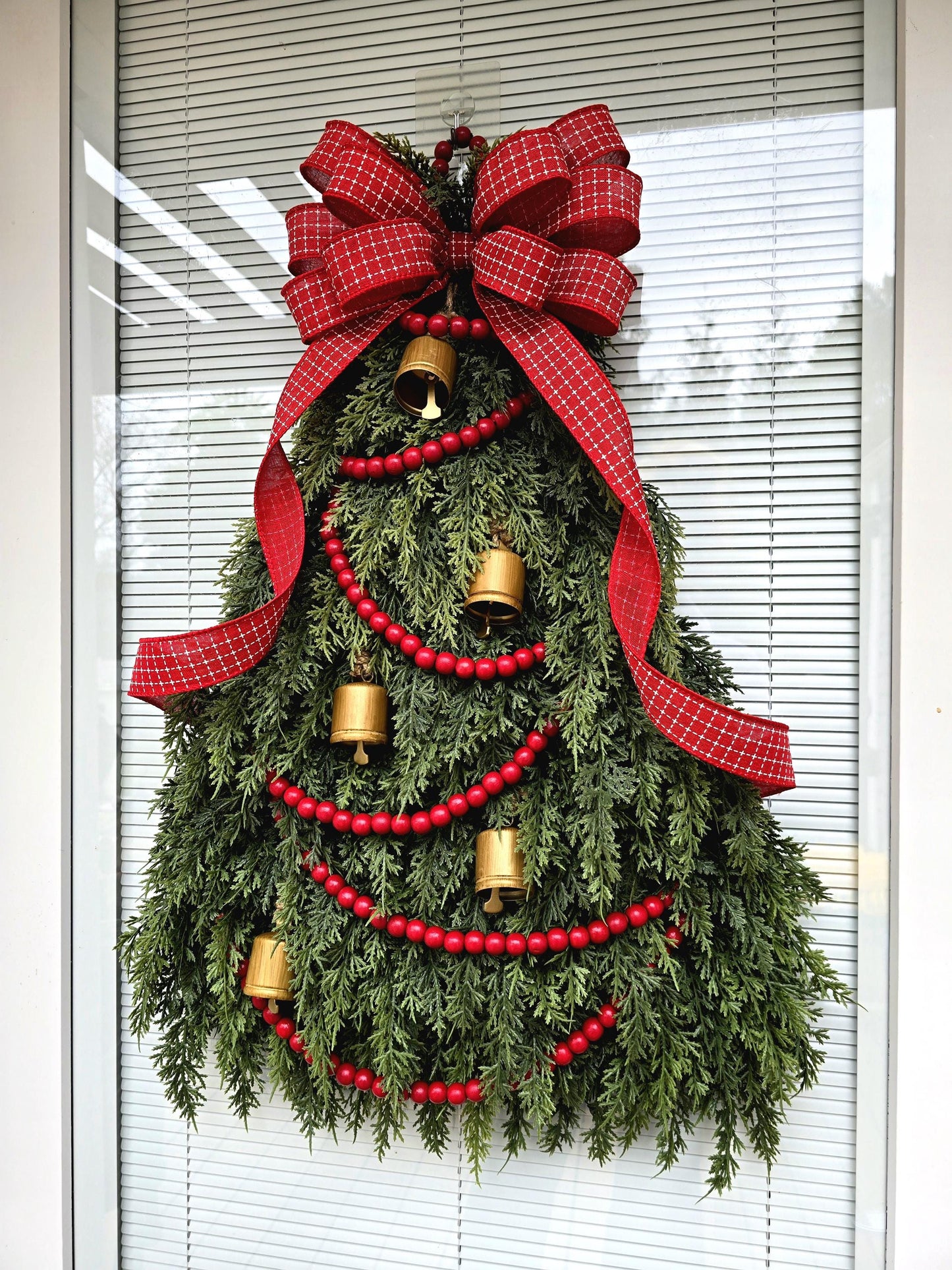 Christmas Tree Wreath For Front Door, Holiday Double Doors Wreaths, Outdoor Xmas Swag