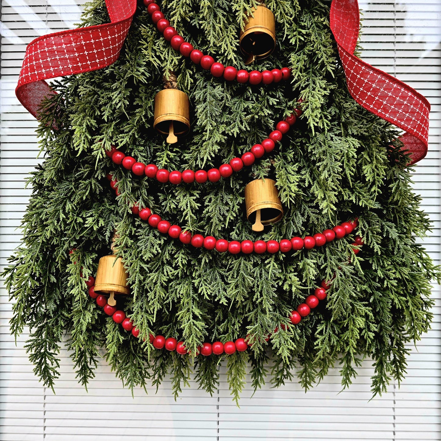 Christmas Tree Wreath For Front Door, Holiday Double Doors Wreaths, Outdoor Xmas Swag