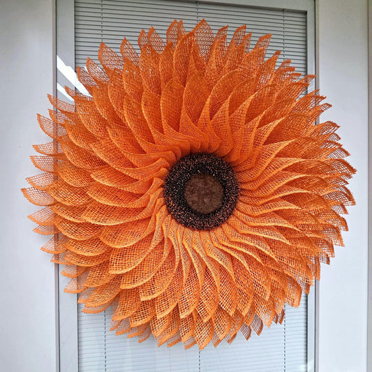 Orange Sunflower Wreath For Front Door, Double Door, Porch Decor, Outdoor Spring Summer Fall Decoration, Autumn Burlap Flower, Home Gift