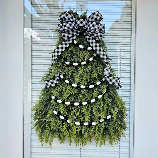 Christmas Tree Wreath For Front Door, Double Doors, Porch Decor, Indoor Outdoor Holiday Home Decor, Winter Seasonal Decoration, Xmas Swag