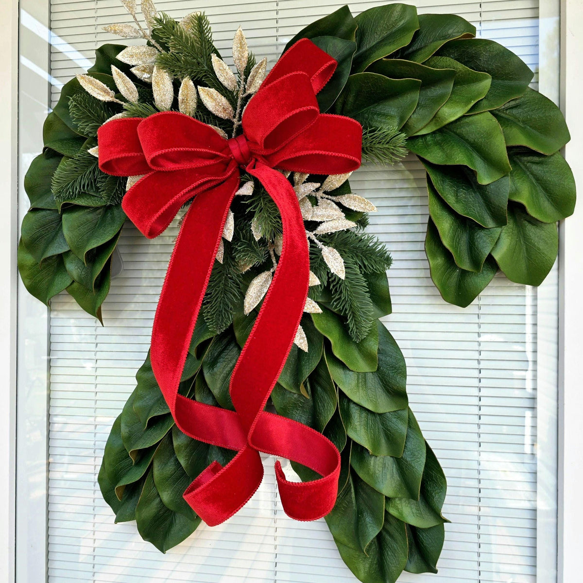 Large Christmas Wreath For Front Door, Outdoor Holiday Decor, Double Door Wreaths - Candy Cane Shaped Xmas Teardrop Swag