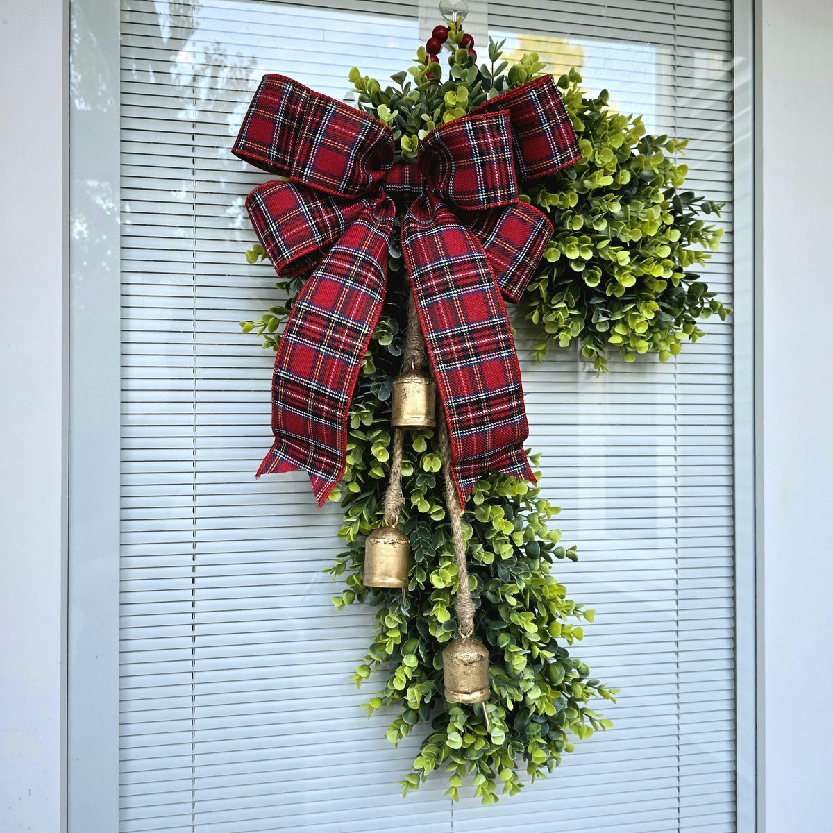 Candy Cane Wreath Swag, Christmas Wreaths For Front Door, Holiday Candycane Swag With Bells, Festive Xmas Home Gifts