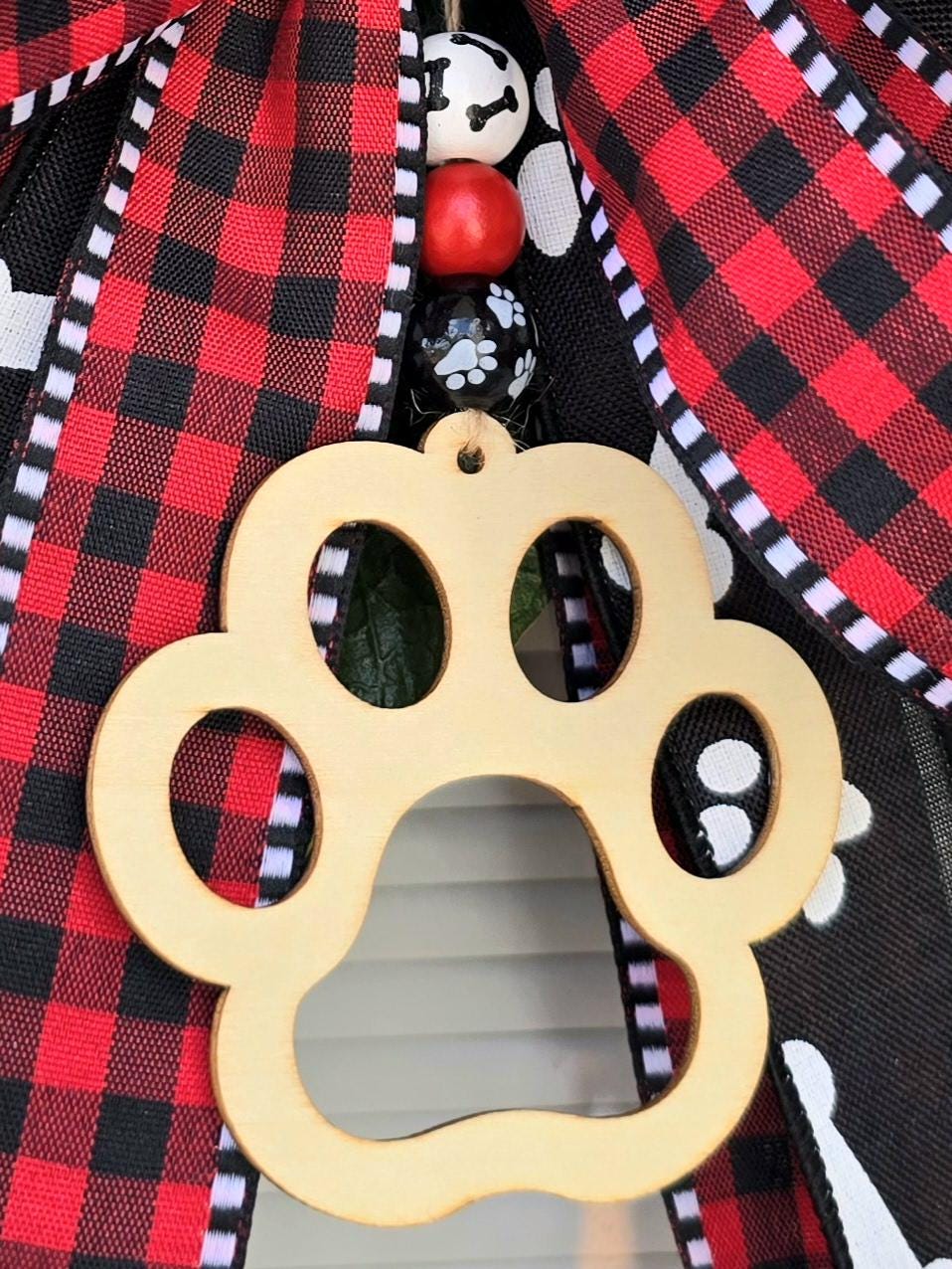 Dog Lover Christmas Candy Cane Wreath for Front Door, Unique Double Door Xmas Decor, Holiday Paw Print Wall Decoration, Pet Home Gift