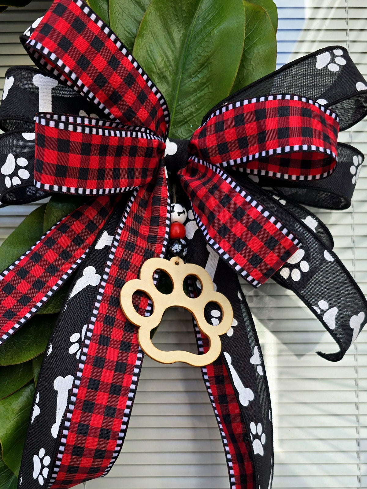 Dog Lover Christmas Candy Cane Wreath for Front Door, Unique Double Door Xmas Decor, Holiday Paw Print Wall Decoration, Pet Home Gift