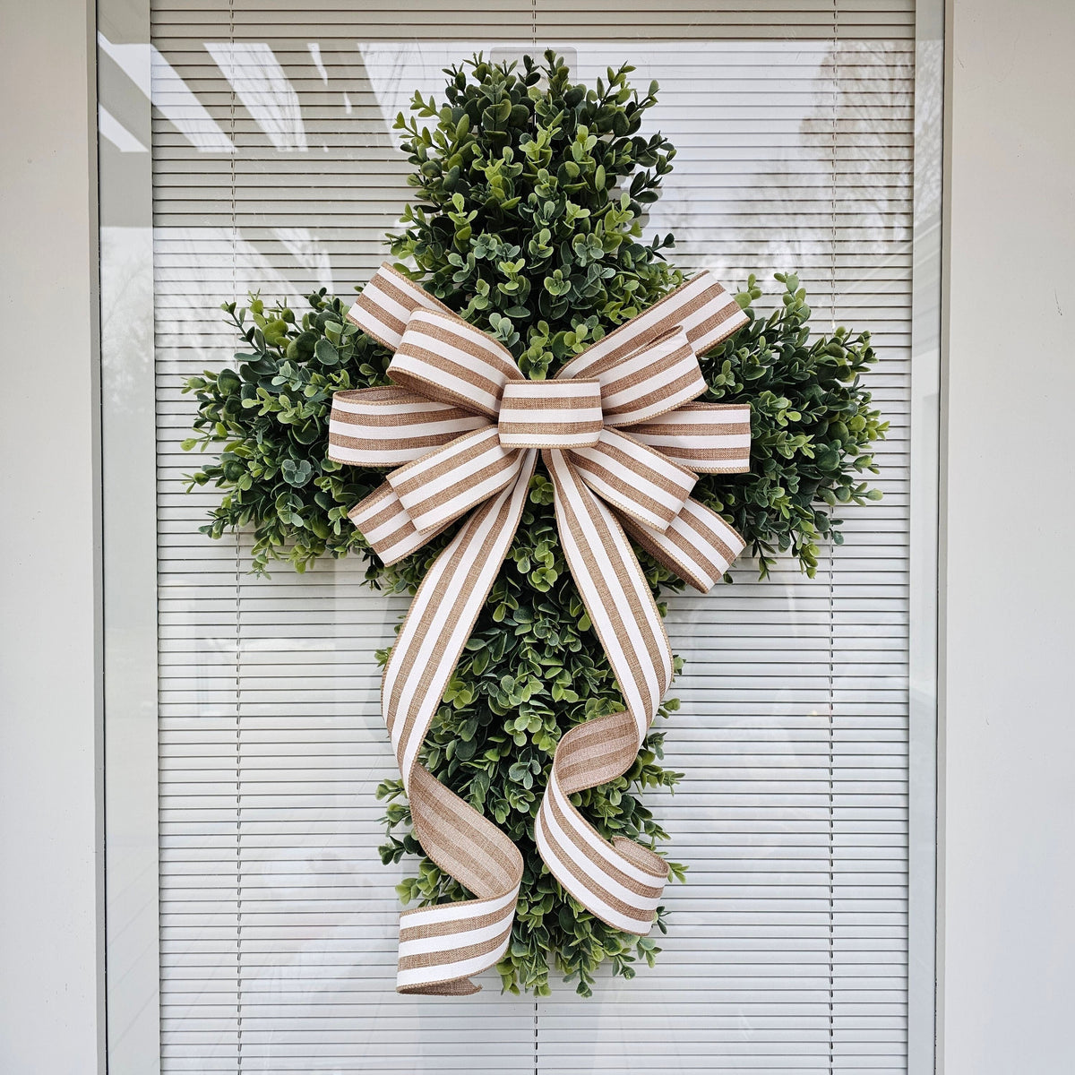 EASTER CROSS WREATH For Front Door, Double Door Wreaths, Memorial, Year Round, Religious Wall Decor, Christian Church, Christianity Gift