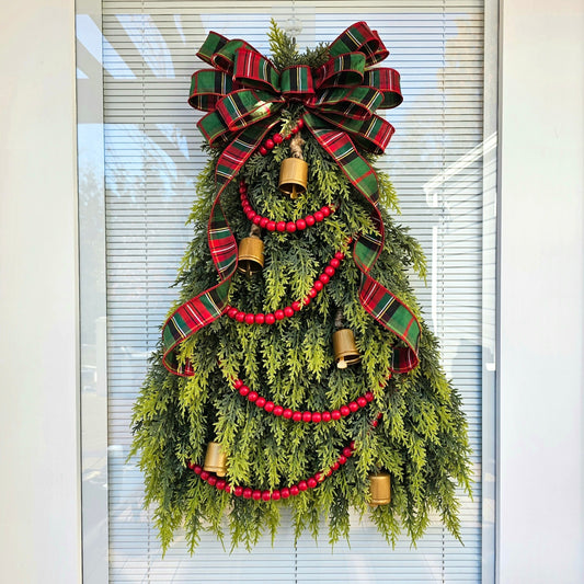 Christmas Wreath For Front Door, Holiday Double Doors Wreaths, Winter Porch Decor, Outdoor Traditional Xmas Cedar Tree Swag, Home Gift Ideas