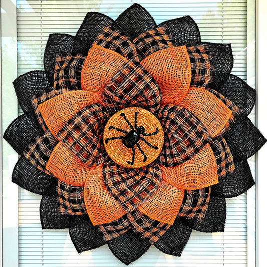 Halloween Sunflower Spider Wreath For Front Door, Double Door, Outdoor  Spooky Decoration, Fall Porch Decor, Orange Black Flower, Home Gift