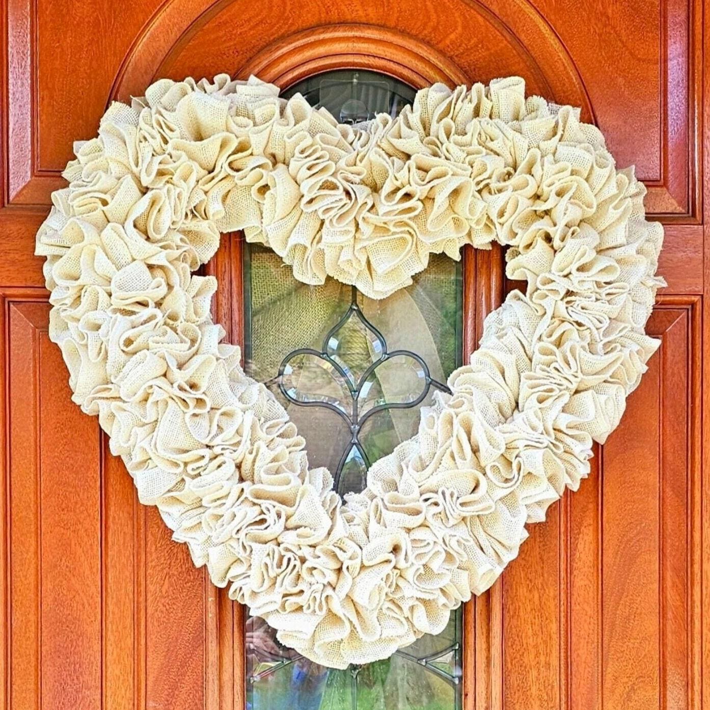 22" Valentine's Day Wreath For Front Door Double Door Wreaths Indoor Outdoor Vday Home Decor Large Burlap Heart Shaped Housewarming Gift