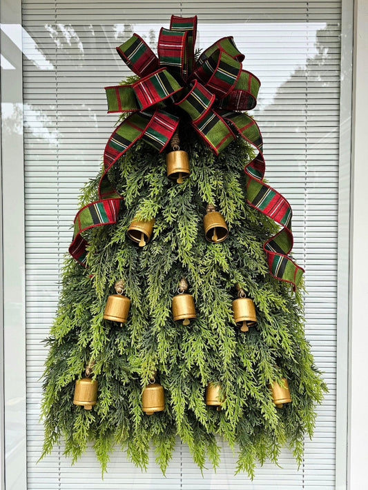 Christmas Wreath For Front Door, Double Doors, Outdoor Porch Decor, Indoor Xmas Tree Wall Swag N Bells, Unique Holiday Home Decoration, Gift