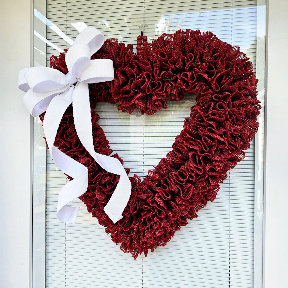 VALENTINES DAY WREATH For Front Door Outdoor Double Door Wreaths Vday Porch Decor - 22" Red Heart Shaped Burlap Wreath