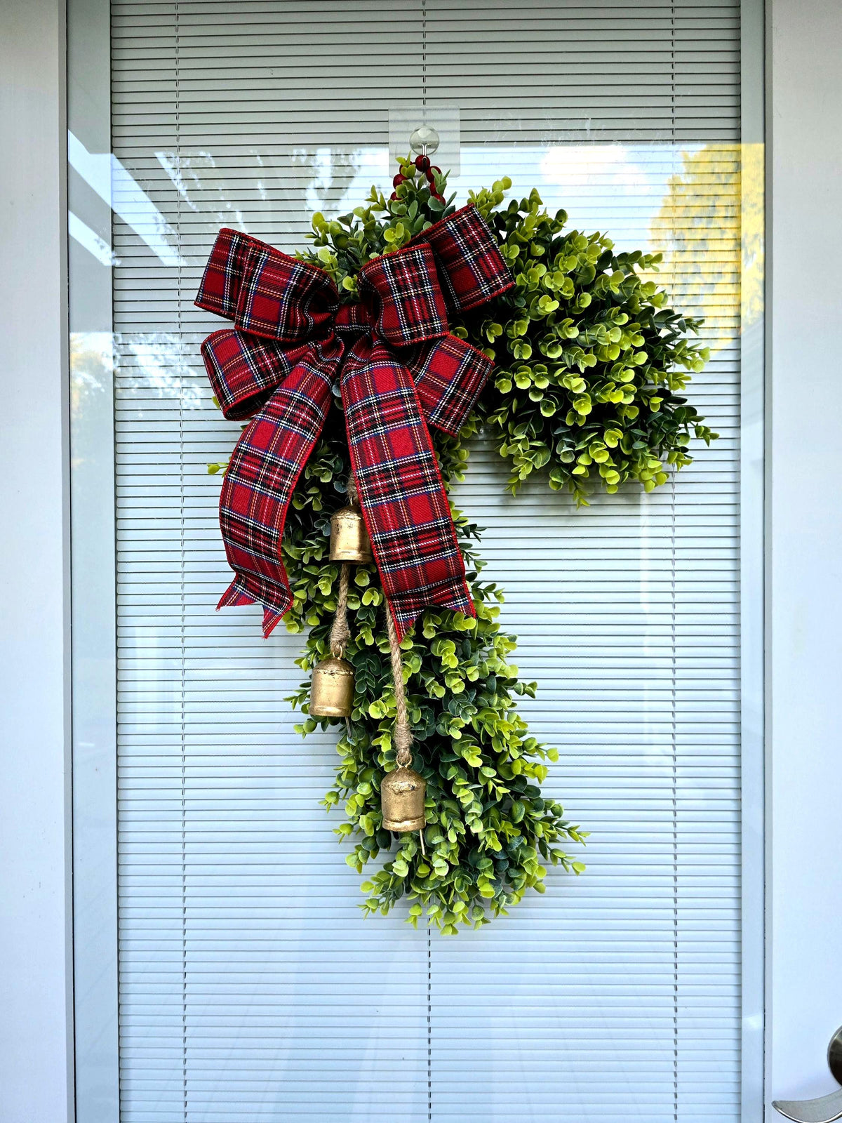 Candy Cane Wreath Swag, Christmas Wreaths For Front Door, Holiday Candycane Swag With Bells, Festive Xmas Home Gifts