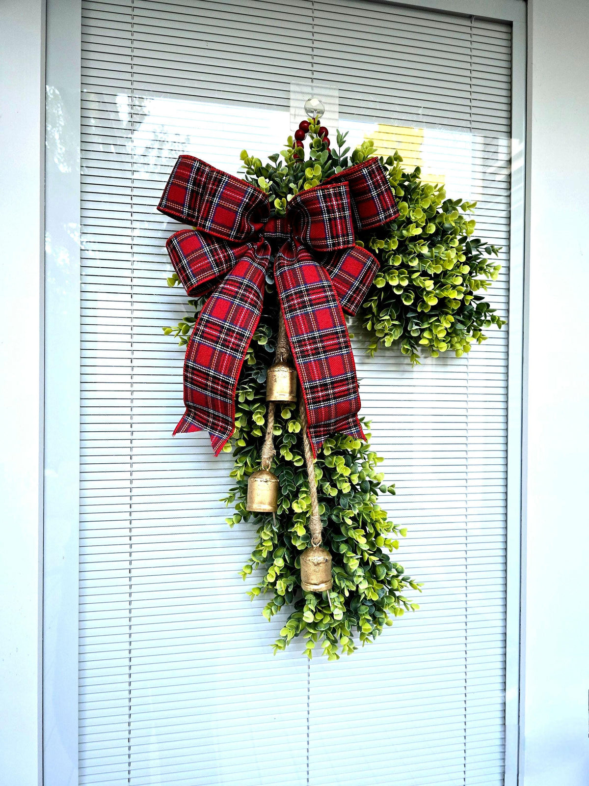 Candy Cane Wreath Swag, Christmas Wreaths For Front Door, Holiday Candycane Swag With Bells, Festive Xmas Home Gifts