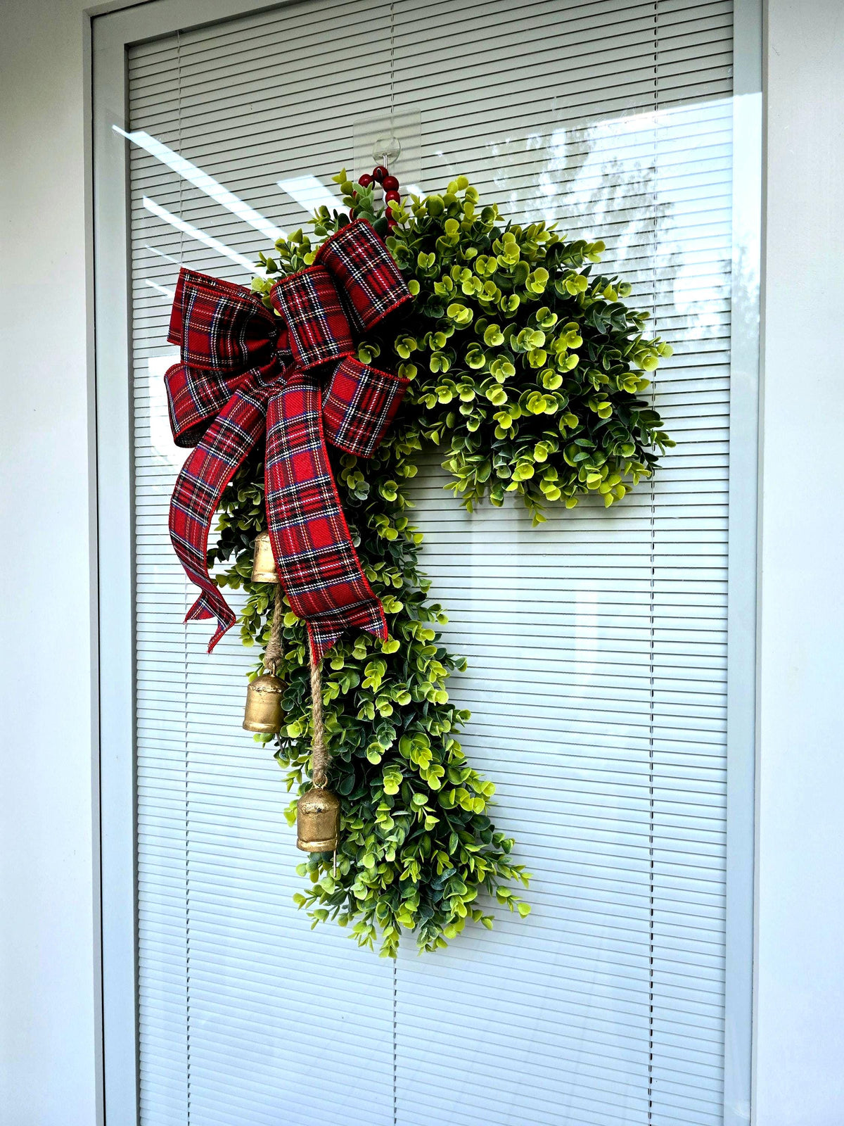 Candy Cane Wreath Swag, Christmas Wreaths For Front Door, Holiday Candycane Swag With Bells, Festive Xmas Home Gifts