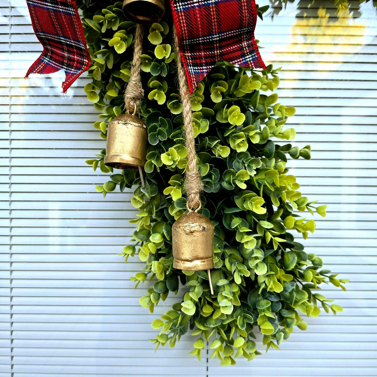 Candy Cane Wreath Swag, Christmas Wreaths For Front Door, Holiday Candycane Swag With Bells, Festive Xmas Home Gifts