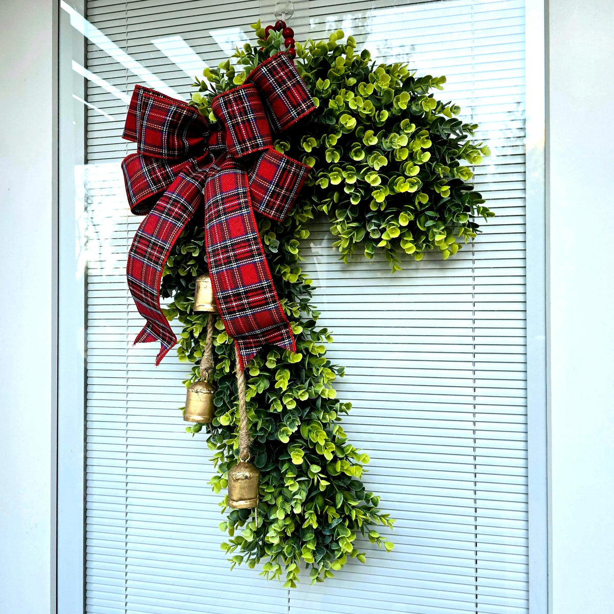 Candy Cane Wreath Swag, Christmas Wreaths For Front Door, Holiday Candycane Swag With Bells, Festive Xmas Home Gifts