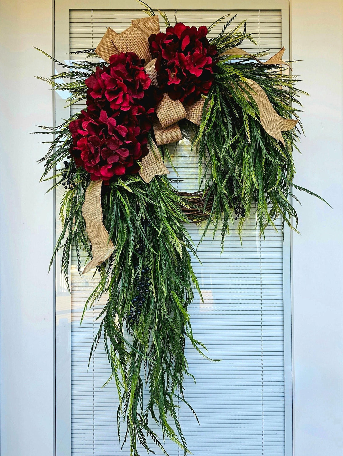 Large Christmas Wreath For Front Door Outdoor Holiday Decor Double Door Wreaths Porch Decor Red Hydrangea Fern Greenery Grapevine Wreath