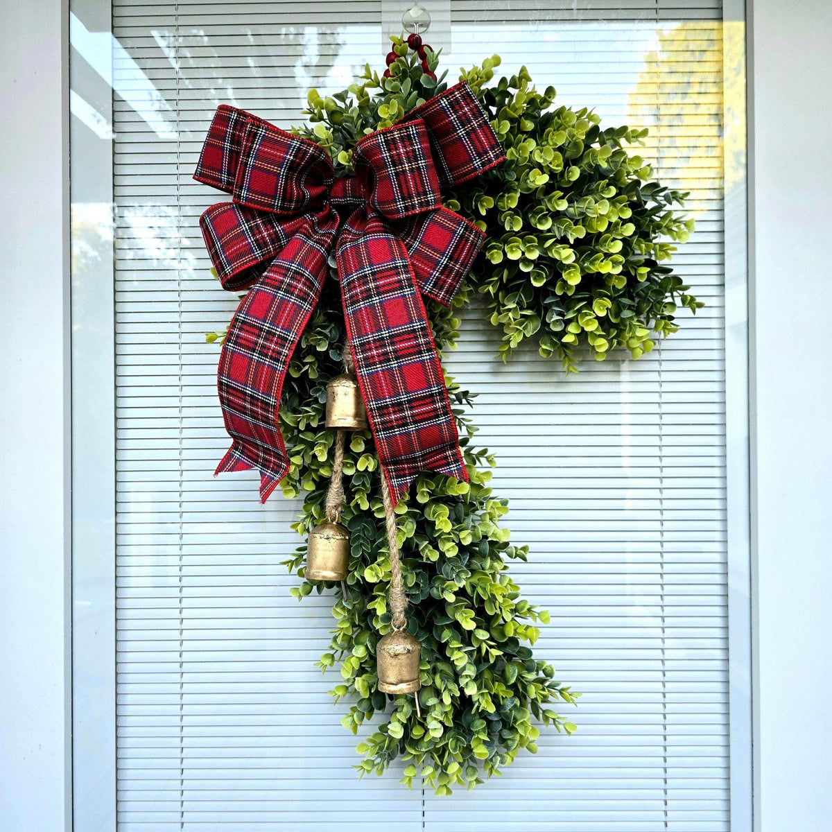 Candy Cane Wreath Swag, Christmas Wreaths For Front Door, Holiday Candycane Swag With Bells, Festive Xmas Home Gifts