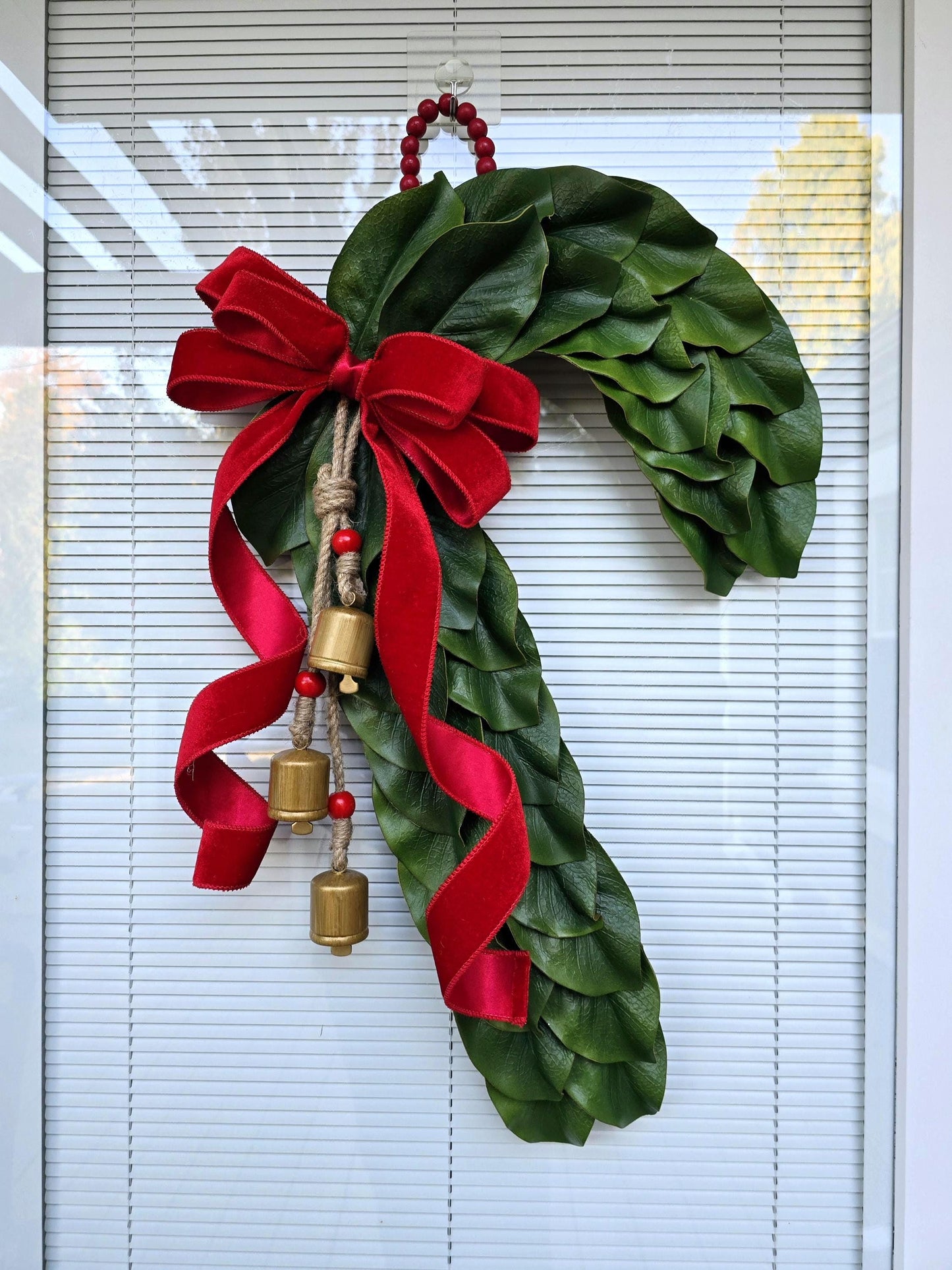 Candy Cane Wreath Christmas Wreaths For Front Door Holiday Double Door Decor Candycane Shaped Magnolia Leaves Hanger Xmas Swag Home Gifts