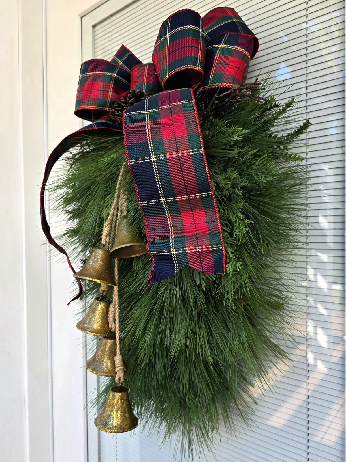 Traditional Christmas Wreath For Front Door, Double Doors Wreaths, Outdoor Extra Large Xmas Swag, XL Holiday Teardrop & Bells, Home Gifts