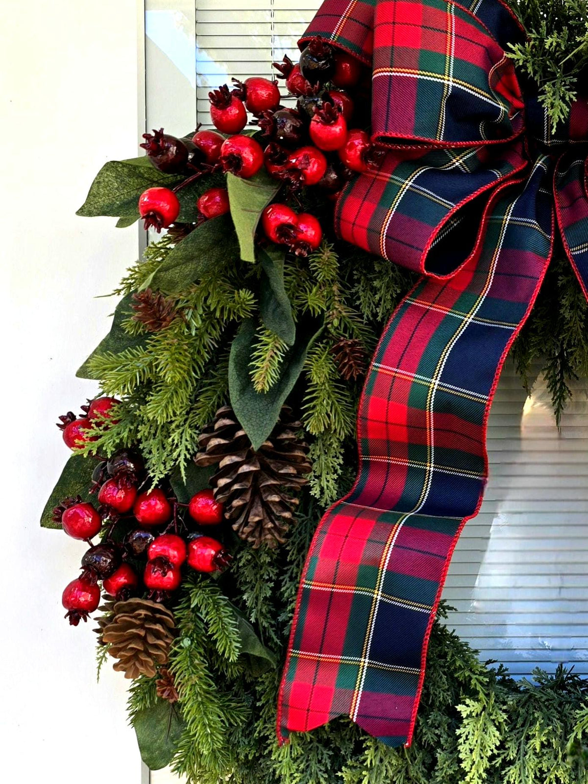 XL Christmas Wreath for Front Door Extra Large Red Berry Xmas Grapevine Cedar Double Door Wreaths Traditional Holiday Porch Decor