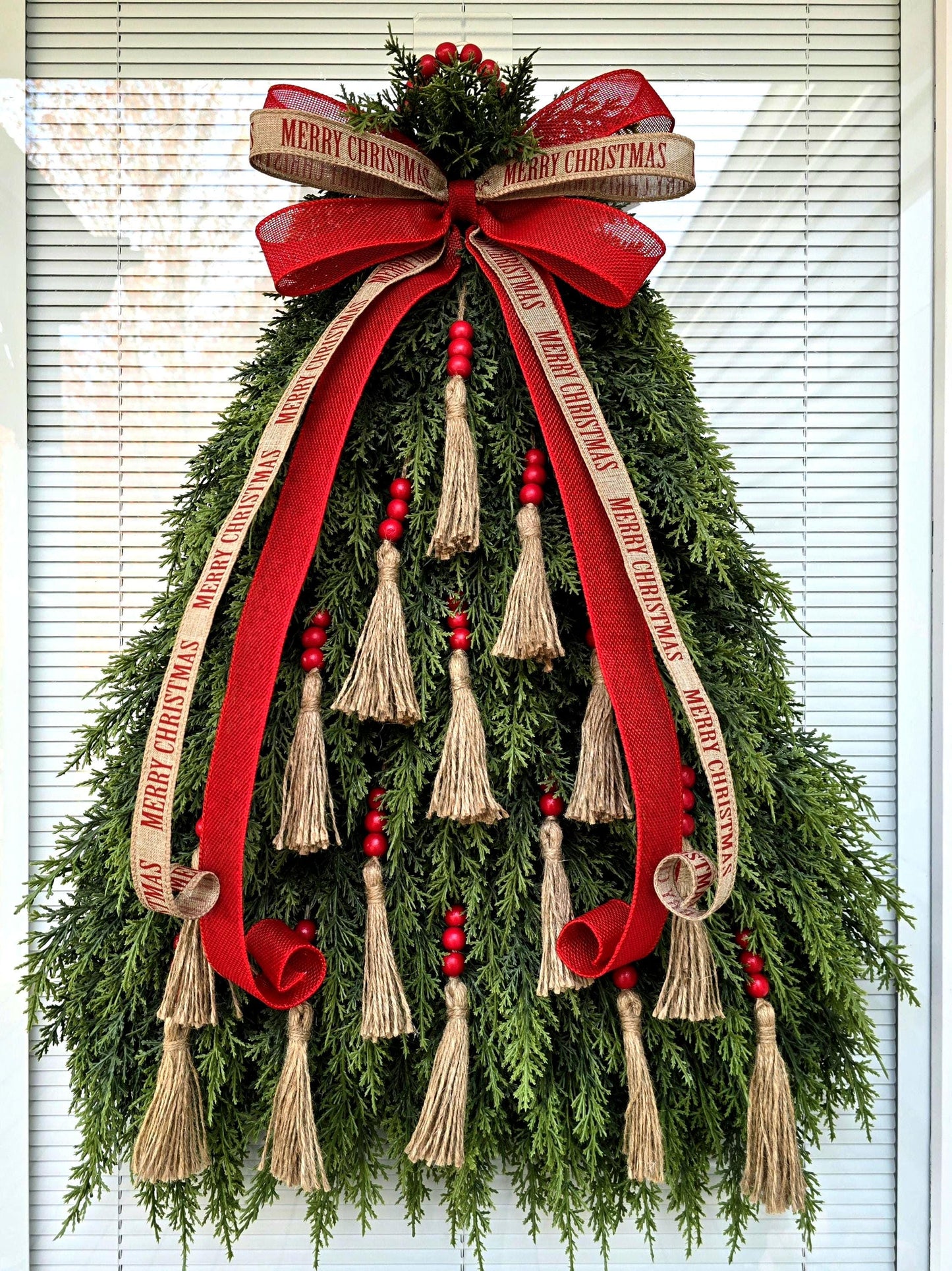 Christmas Tree Wreath For Front Door Double Door Holiday Decor Xmas Teardrop Merry Christmas Wreaths Winter Swag Handmade Home Gift