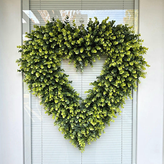 26" Valentine Day Wreath For Front Door Double Doors Wreaths Indoor Outdoor Heart Shaped VDay Home Decor Year Round Eucalyptus Greenery Gift