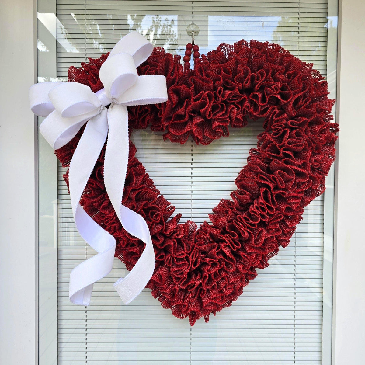 22" Valentine Wreath For Front Door Decor, Red Heart Shaped Valentines Day Wreaths For Double Doors
