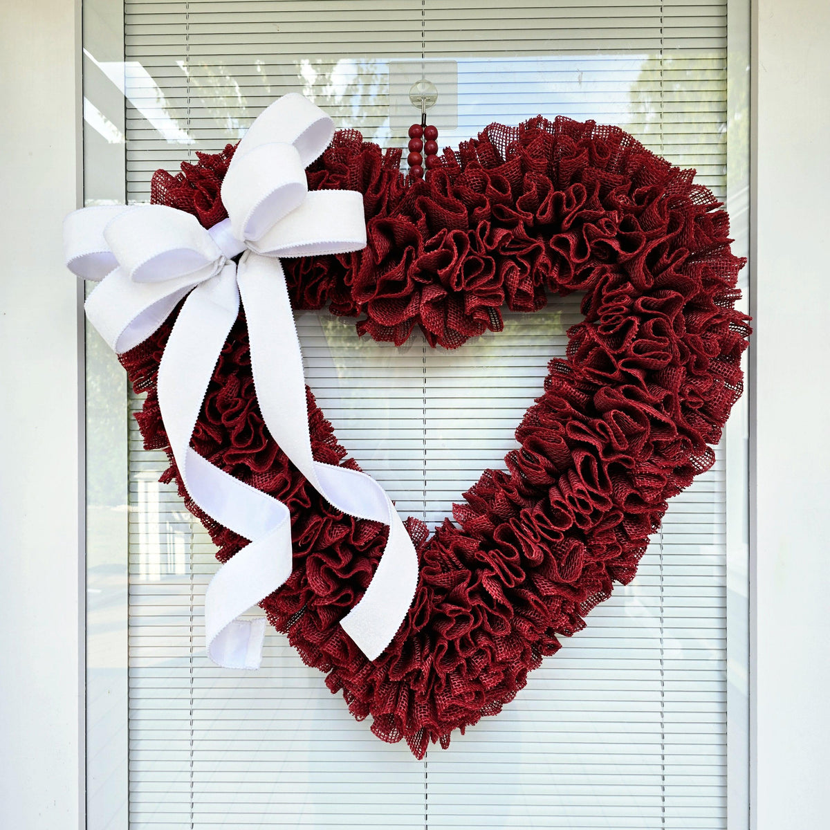 22" Valentine Wreath For Front Door Decor, Red Heart Shaped Valentines Day Wreaths For Double Doors