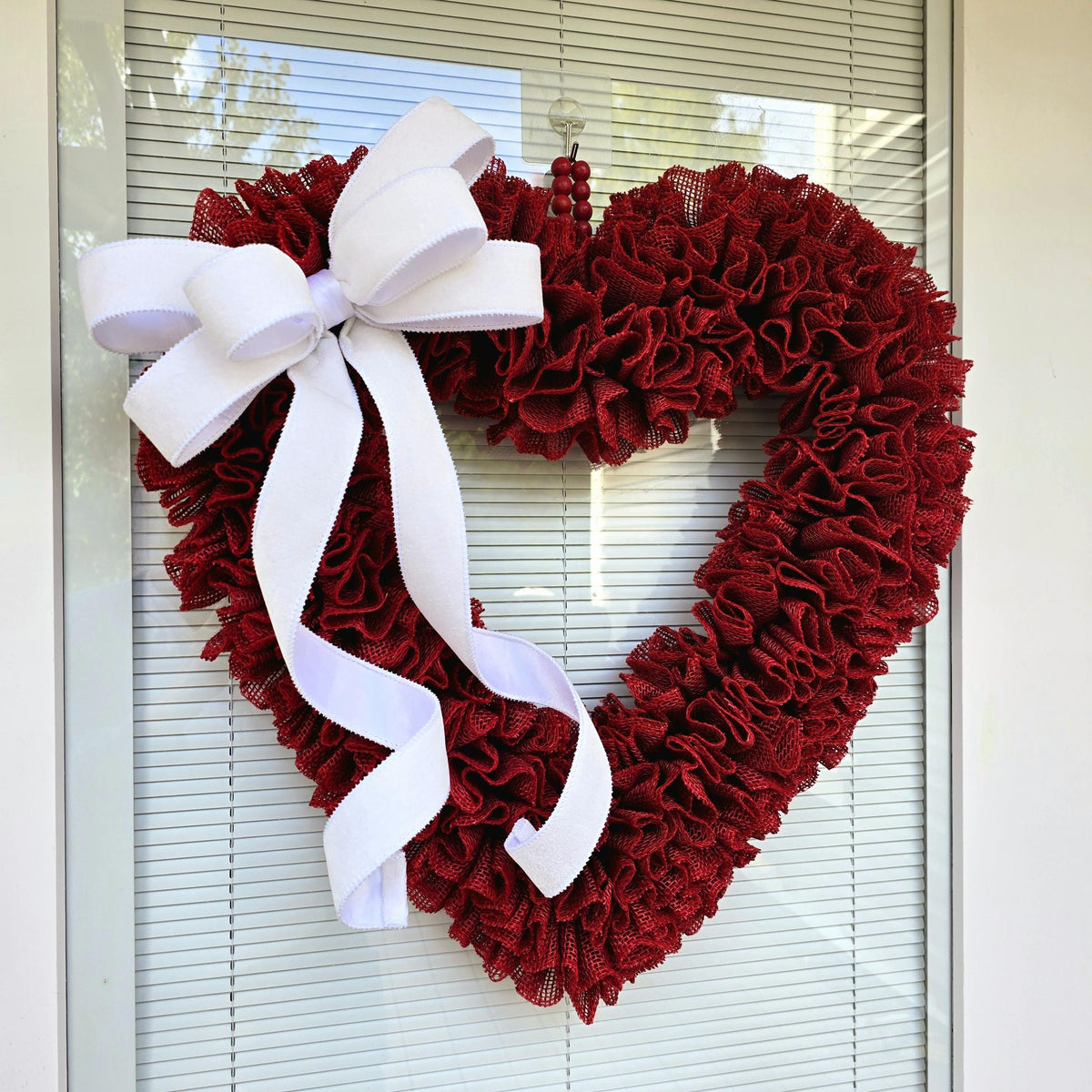 VALENTINES DAY WREATH For Front Door Outdoor Double Door Wreaths Vday Porch Decor - 22" Red Heart Shaped Burlap Wreath