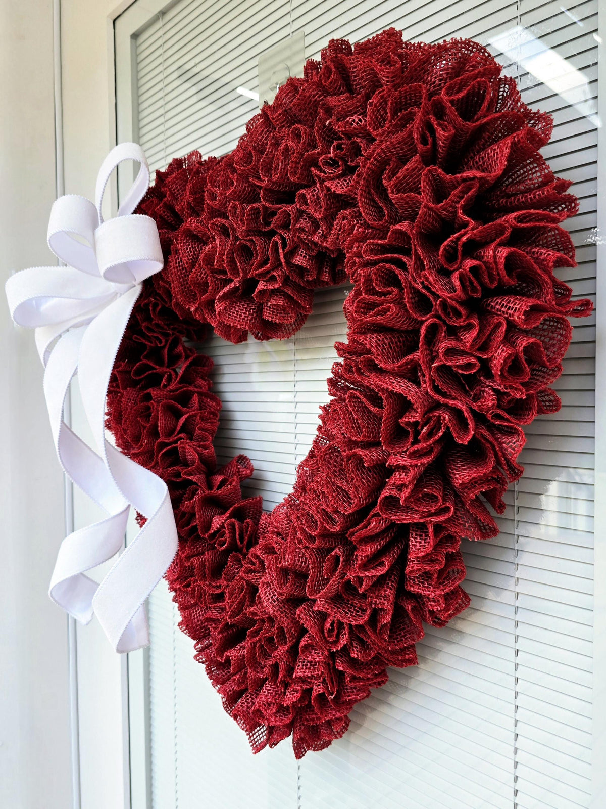 22" Valentine Wreath For Front Door Decor, Red Heart Shaped Valentines Day Wreaths For Double Doors