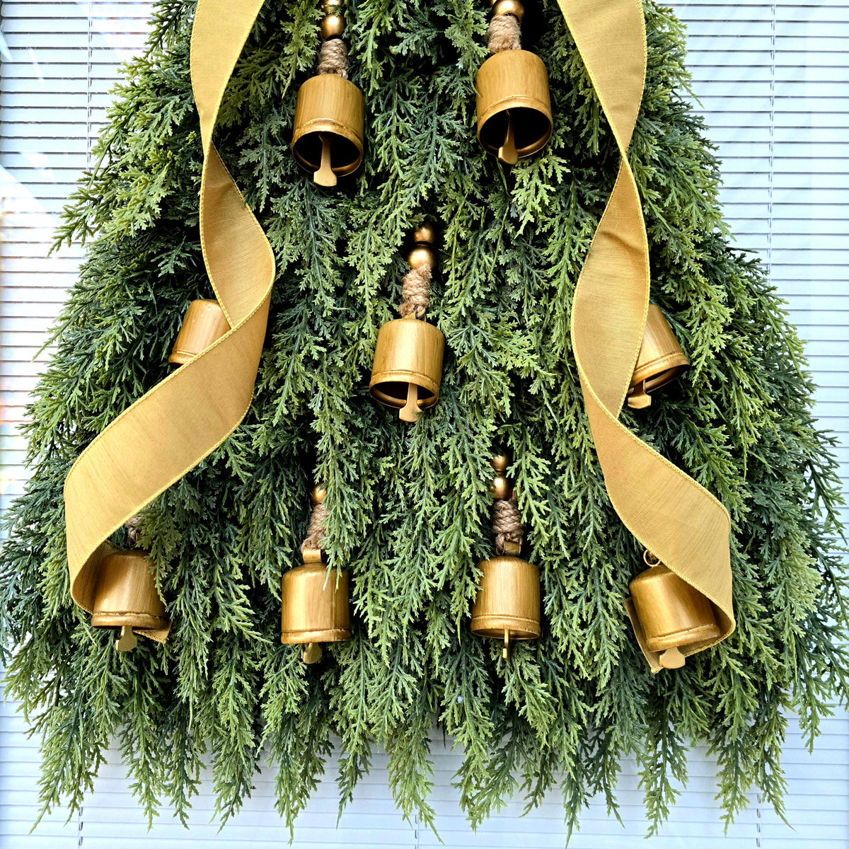 Christmas Wreath For Front Door, Double Doors, Home Decor, Large Elegant Xmas Tree Teardrop Swag With Bells
