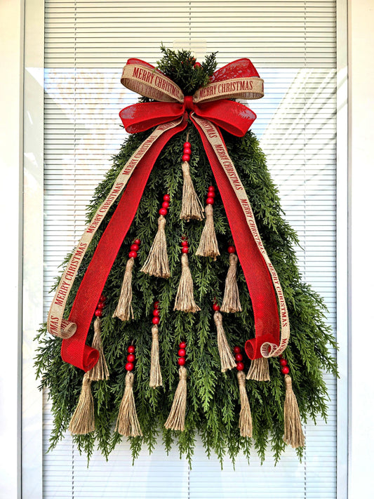 Christmas Tree Wreath For Front Door Double Door Holiday Decor Xmas Teardrop Merry Christmas Wreaths Winter Swag Handmade Home Gift